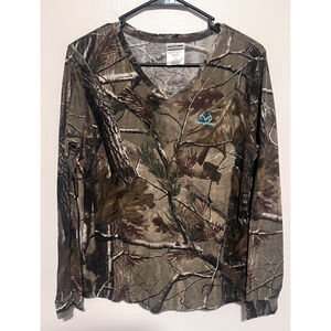 Realtree Camo Top Women’s Large Teal Camouflage Long Sleeve Tee